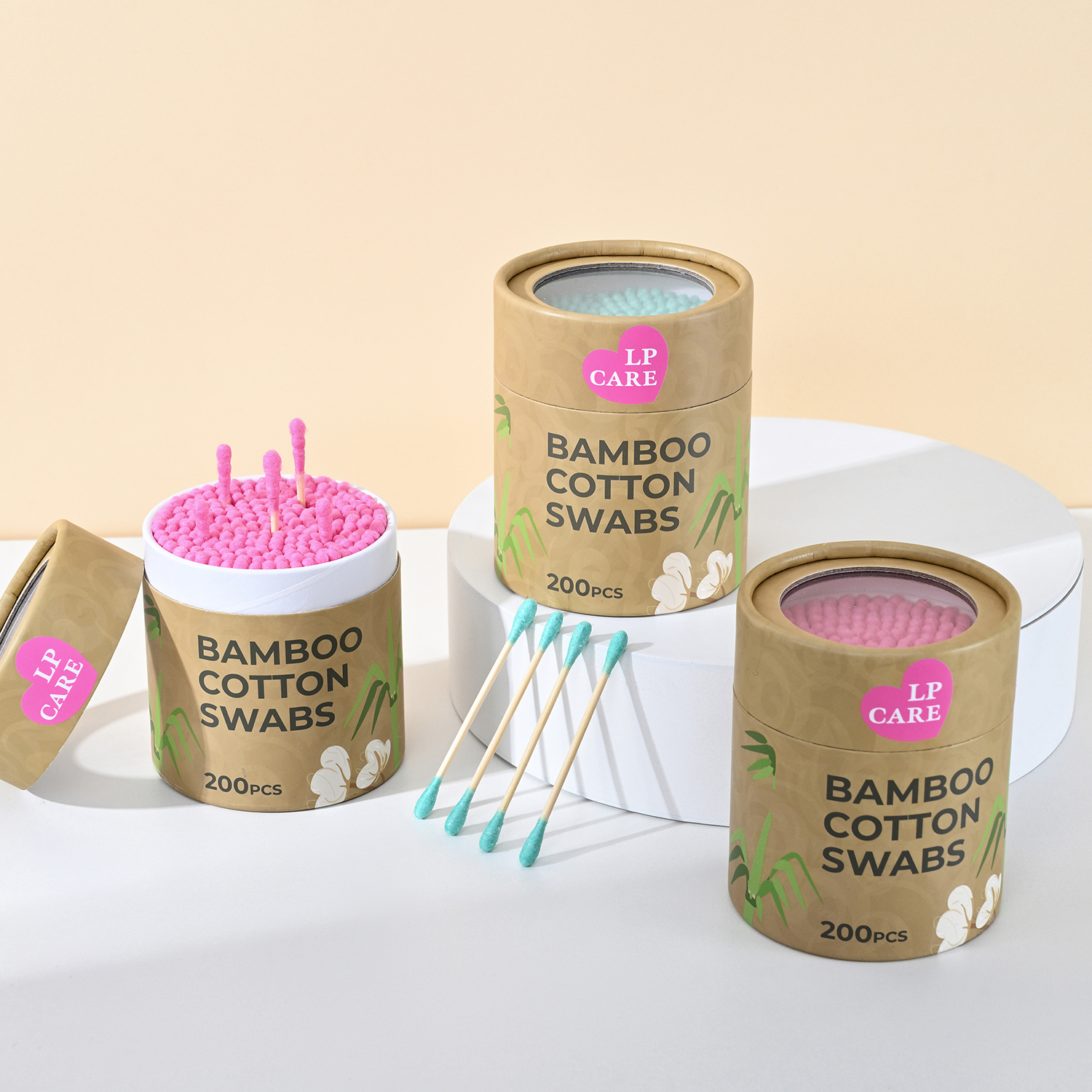 200-Piece Customized Logo Q Tips Natural Bamboo Cotton Buds Wooden Bamboo Stick Cotton Swabs Makeup Cleaning Tools