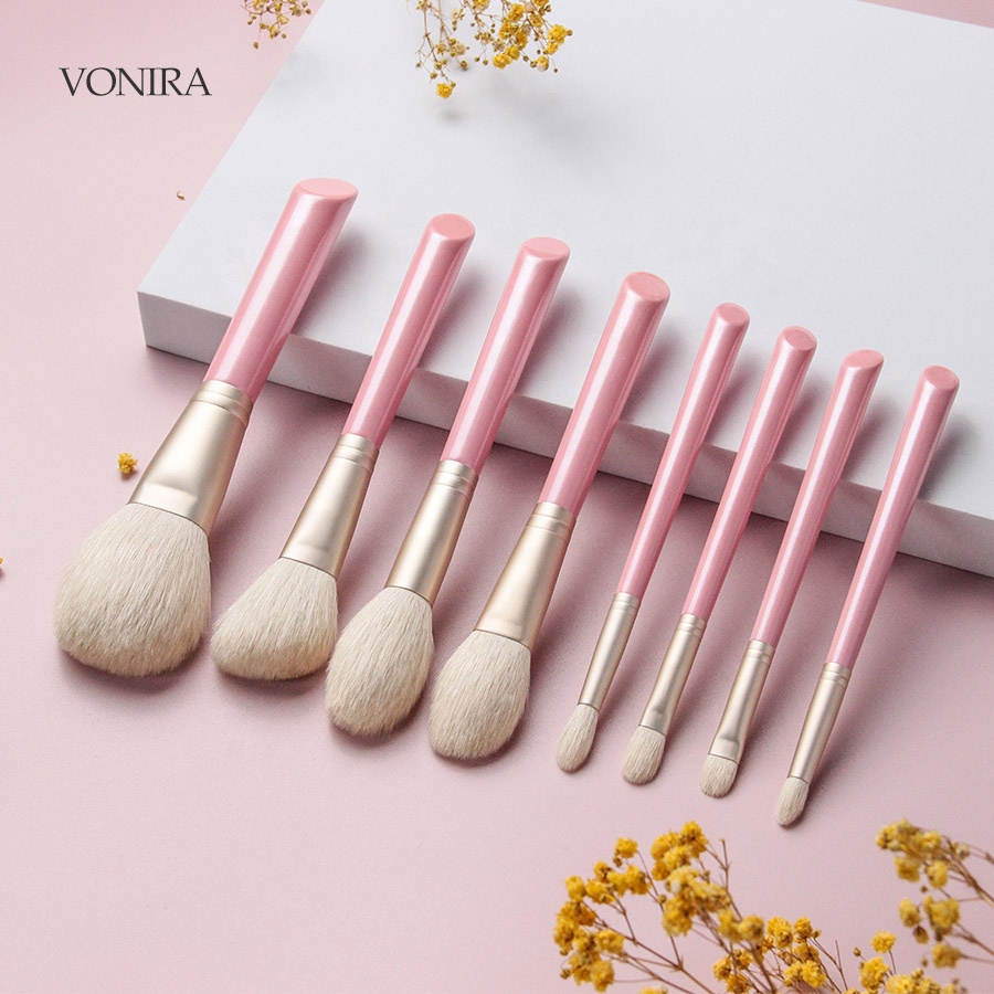 Vonira Makeup Artists Brushes Natural Hair Makeup Brushes Set 8 Pcs Goat Hair Professional Cosmetic Brushes Custom Private Label