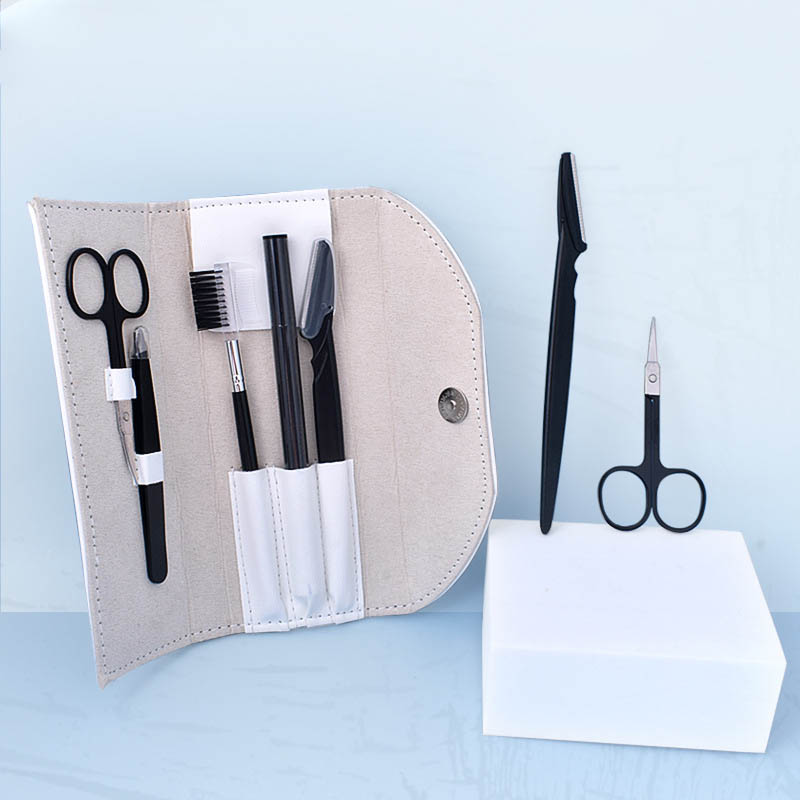 Premium Quality Eyebrow Scissors Kit Eyebrow Tweezers With Buckle Leather Pouch Pack of 3 5 8 Makeup Tools