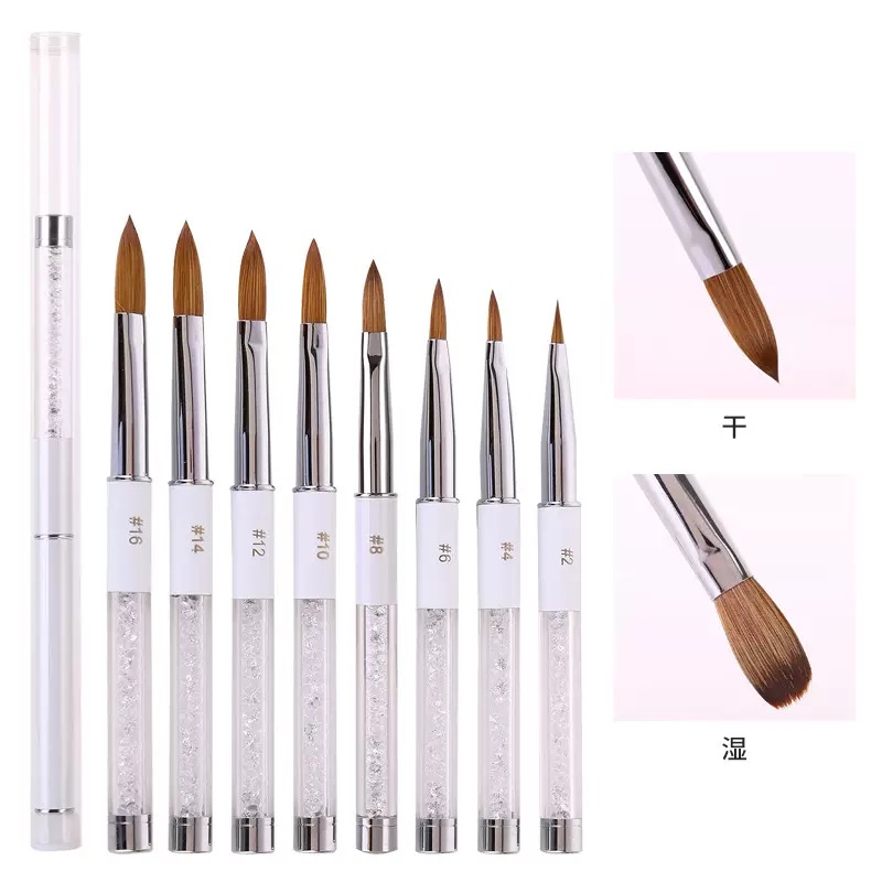 Nail Supplier Custom Logo 100% Pure Kolinsky Hair Nail Brush Metal Handle Acrylic Nail Art #2-16 Acrylic Nail Brush