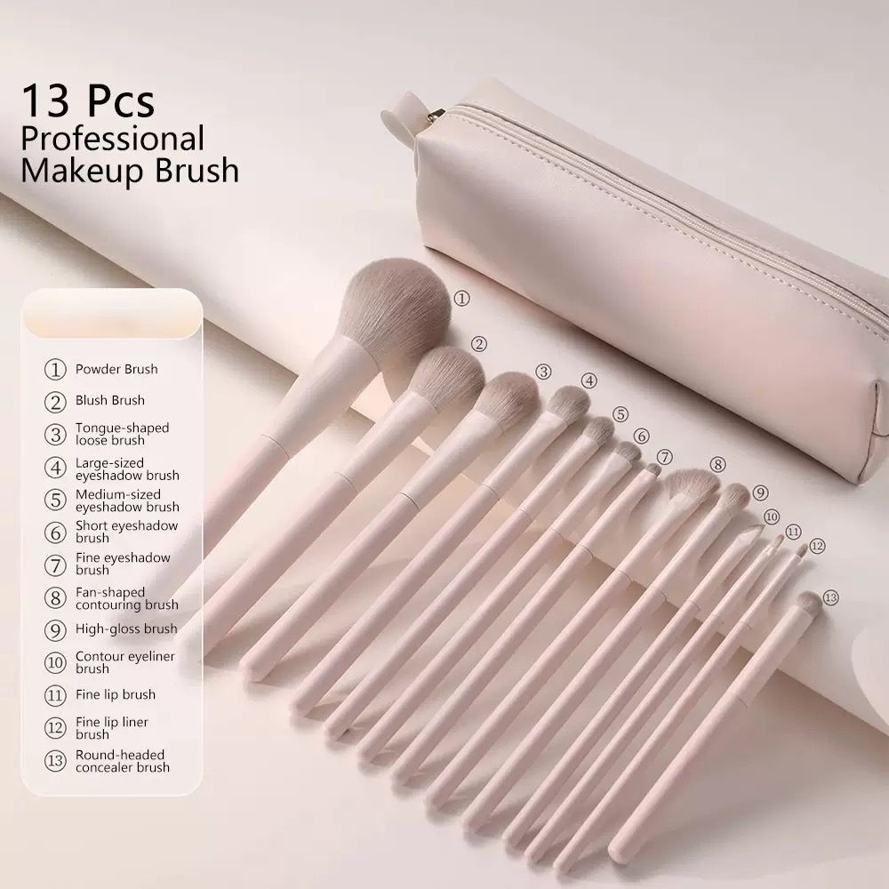 13 Pcs Vegan Synthetic Hair Fan Brush Makeup Brushes Set Luxury Pink Custom Private Label High Quality Plastic Handle Eye Face