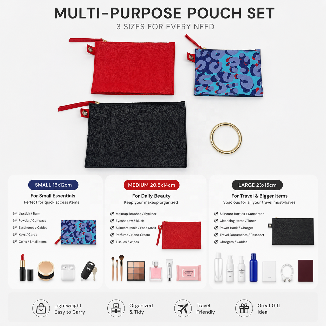 Custom Logo 3 in 1 PVC Leather Pouch Set Wholesale Leopard Print Travel Organizer Nesting Cosmetic Bag Case Low MOQ OEM ODM