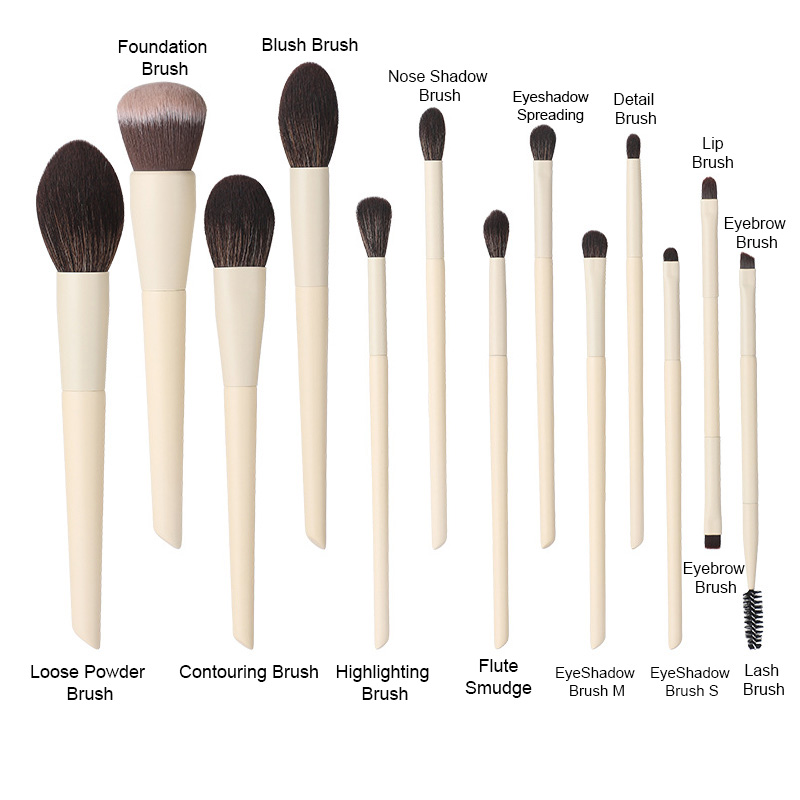 High Quality 13pcs Custom Logo Wood Makeup Brush Set Full Set Of Soft Loose Foundation Blush Eye Shadow Highlighter Brush Set