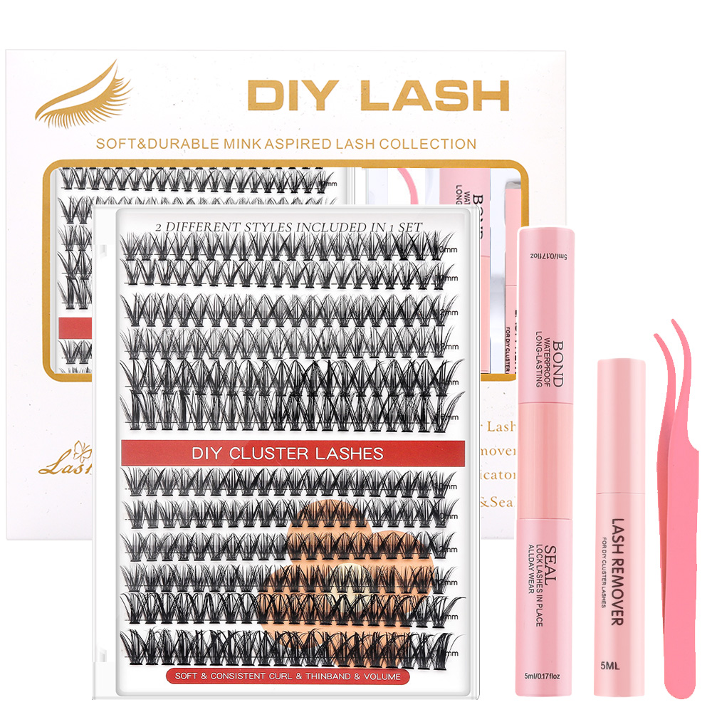 New Design Diy Lash Extension Travel Kit Segment Eyelash Custom Wholesale Diy Cluster Lashes Volume Kit Custom Logo Vendor