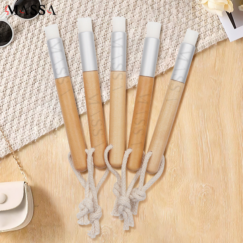 MASSA Eco-Friendly Reusable Wooden-Handled Foam Cleanser Nasal Brush Bamboo-Handled Flat-Top Eyelash Shampoo Makeup Cleansing