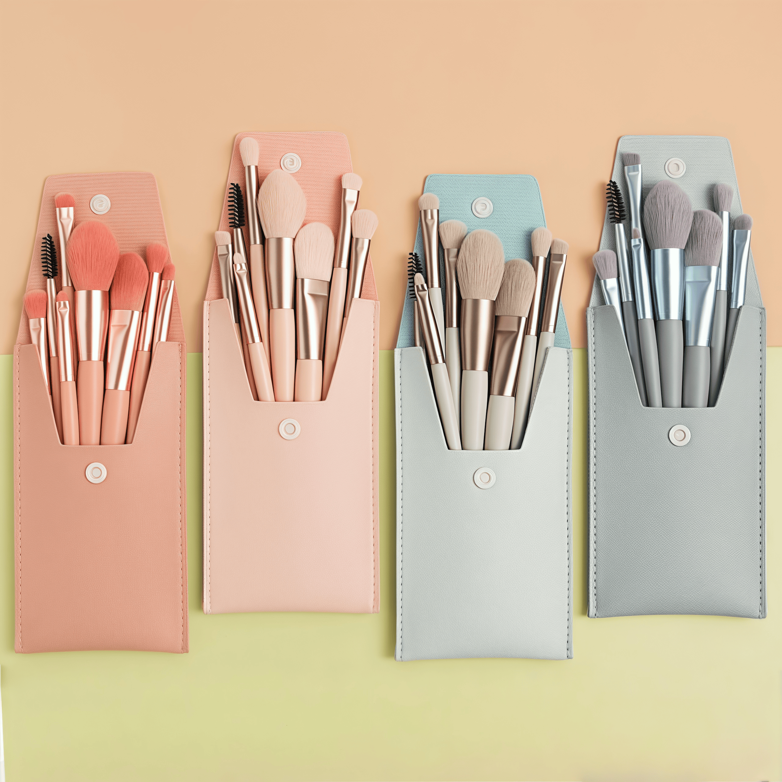 Premium Mini 8pcs Travel Makeup Brush Set Soft Synthetic Bristles, Essential Cosmetics Tools Kit Customized Logo