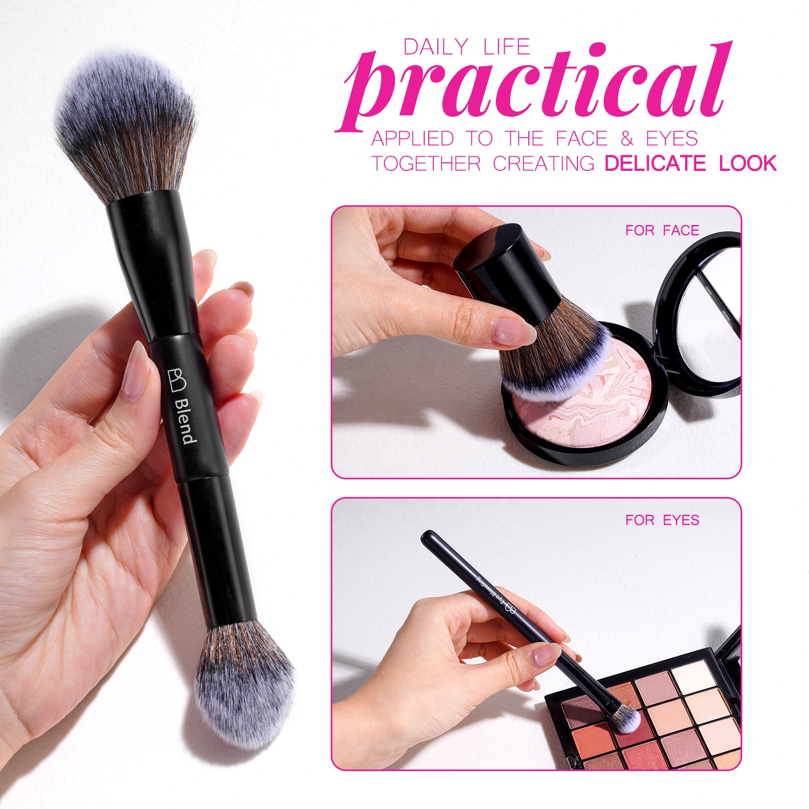 Luxury Professional Makeup Brush Set Custom Double-end Vegan Synthetic Contour Powder Concealer Blush Brush Makeup Brush Set
