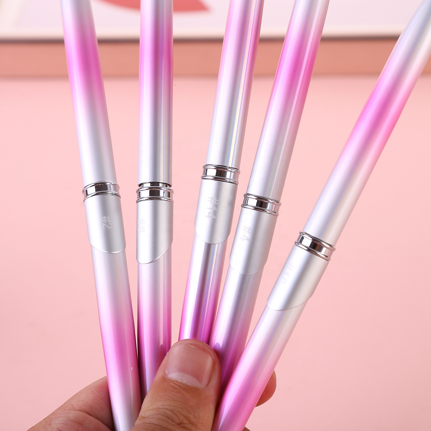 Professional Different Size Pink Metal Nails Acrylic Brush #16 Factory Manufacture Kolinsky Sable Acrylic Nail Brush