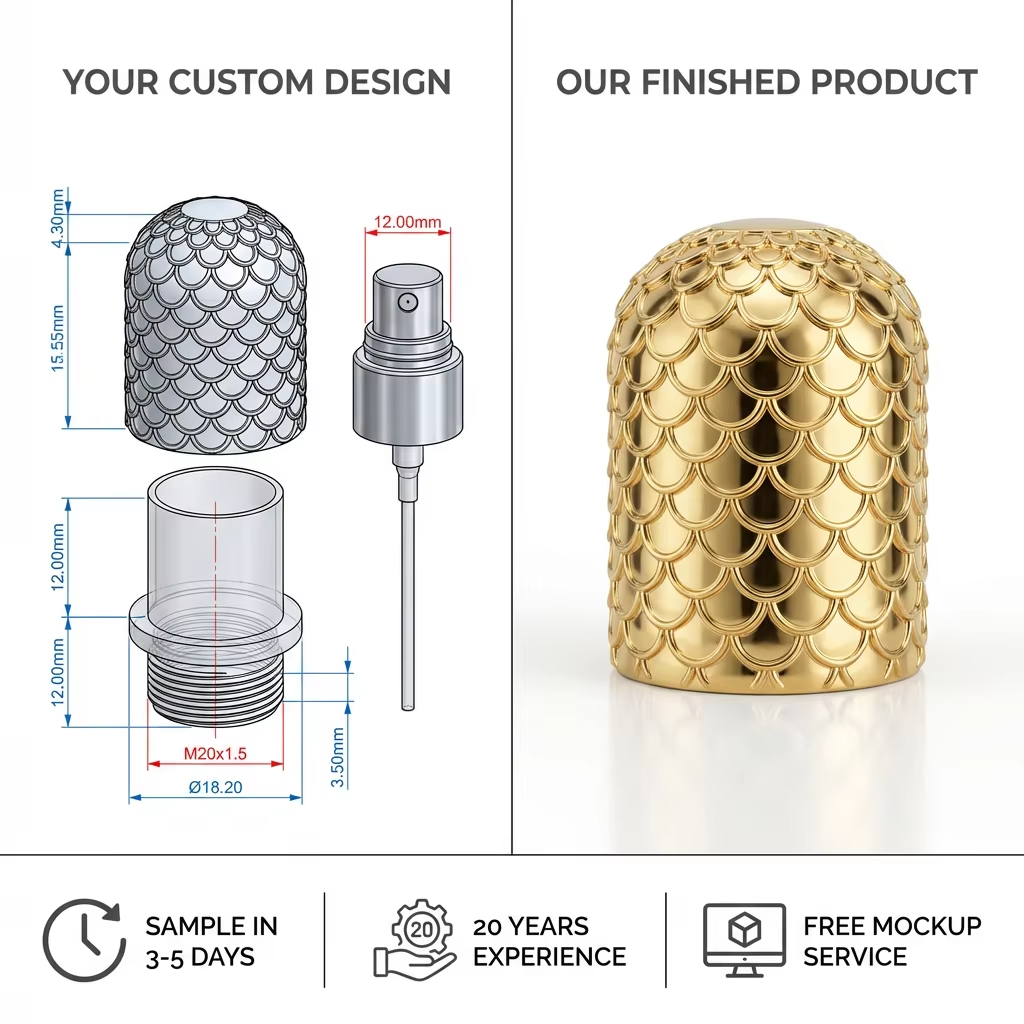 OEM ODM Zamac Perfume Cap Manufacturer Bespoke Metal Lid with Custom Brand Name Letters for High End Perfumery
