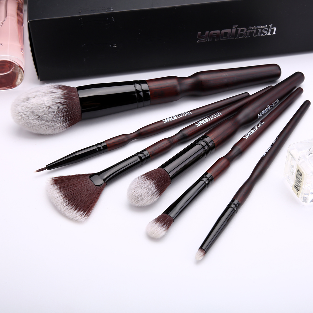 YAQI Professional Makeup Brush Set 6-Piece Cosmetic Beauty Tools with Resin Handle Face Makeup Set