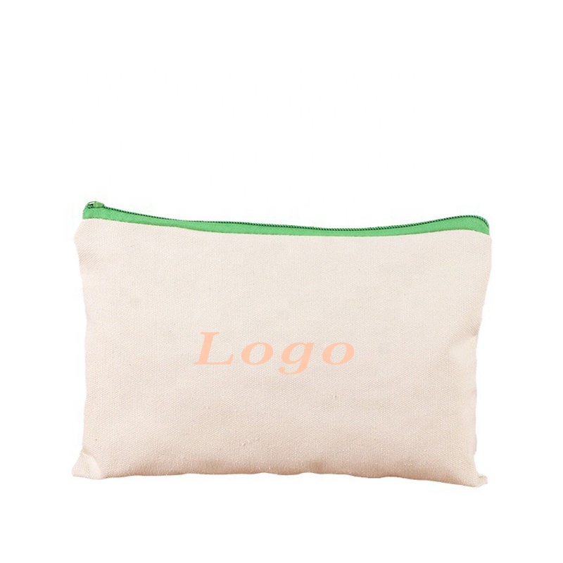 Wholesale Zipper Makeup Bag Eco-friendly Accessory Pouch Double Sided Cosmetic Cotton Canvas Bags