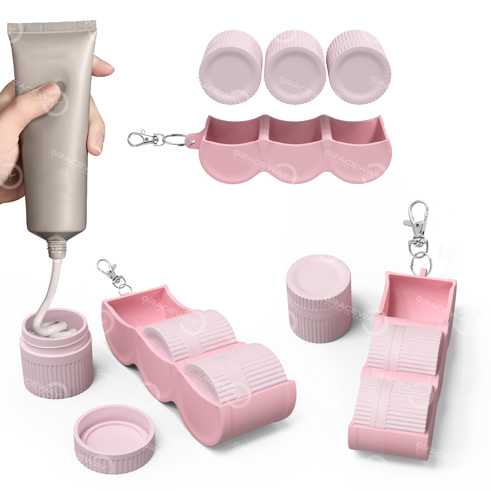 OEM/ODM Silicone Travel Leak Proof Jar BPA-Free Beauty Accessories Travel Capsules Set for Facial Cleanser, Sunscreen