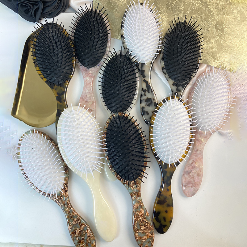 Custom Logo Comb Anti-Static Scalp Massage Hairbrush Cellulose Acetate Detangling Cushion Salon Style Fashion Brush
