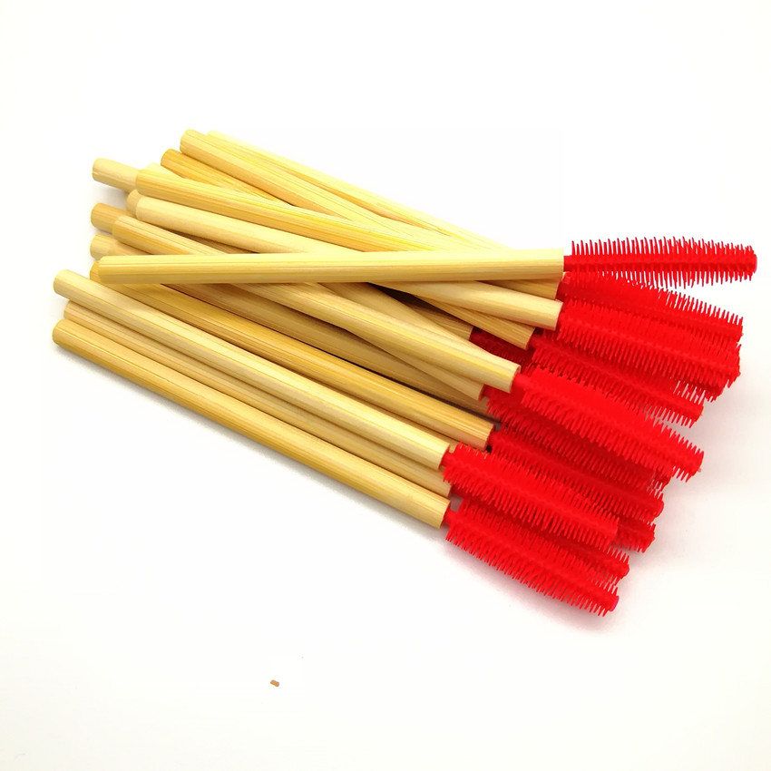 Biodegradable Silicone Mascara Wand Makeup Wood Handle Rubber Eyelash Brush Eco-friendly bamboo mascara brush