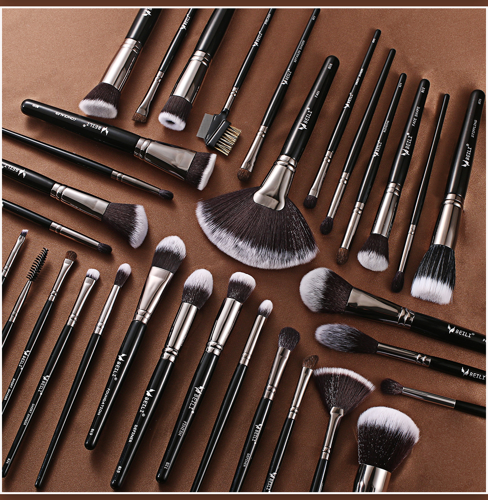 Professional 40pcs Custom logo Make up Brushes Black Wood Handle Natural Hair Cosmetic Makeup Brush Set Private Label