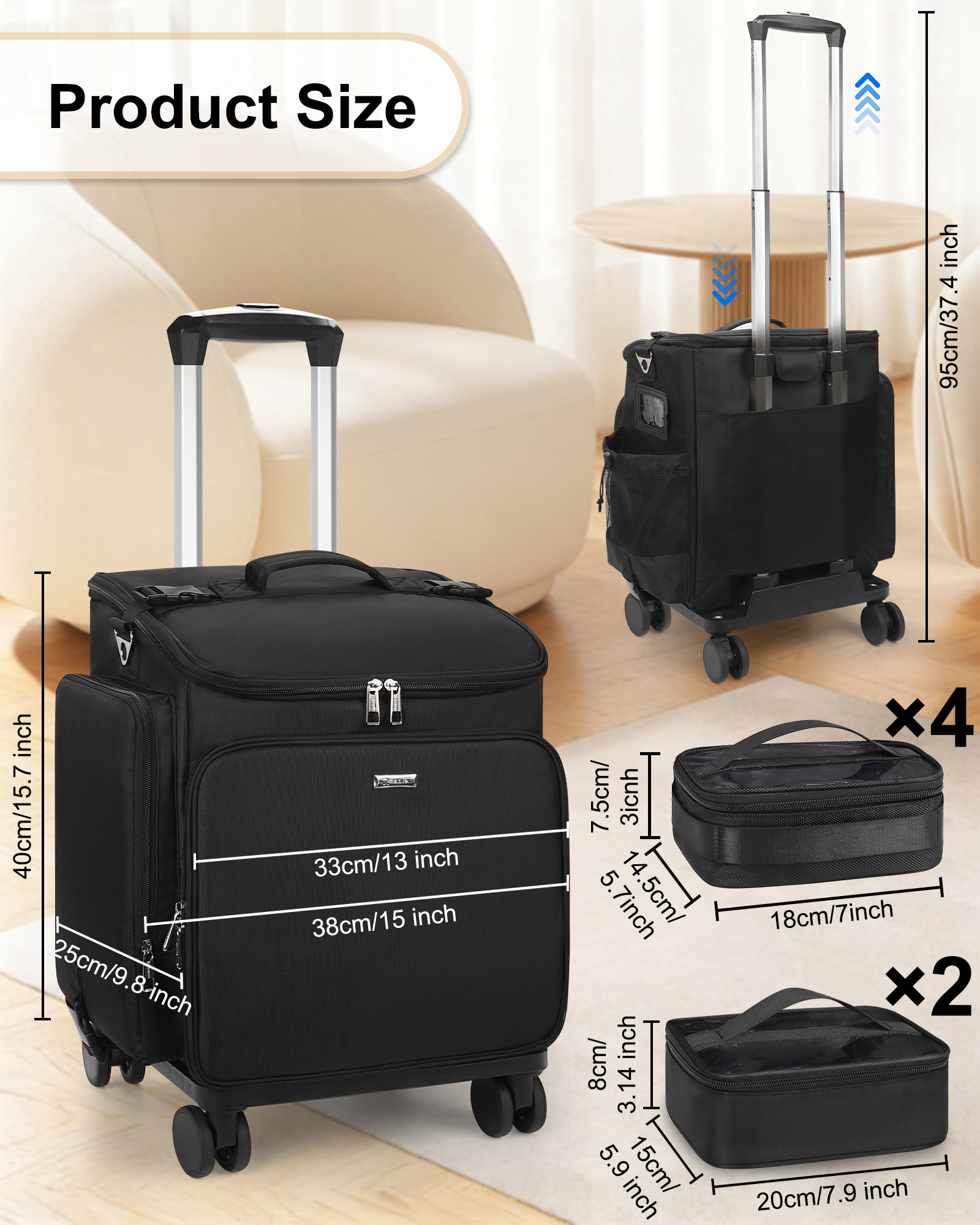 Relavel Professional Makeup Case 360 Spinner Wheels 4 Clear Bags Zipper Closure Large Capacity Fashion Nylon Portable
