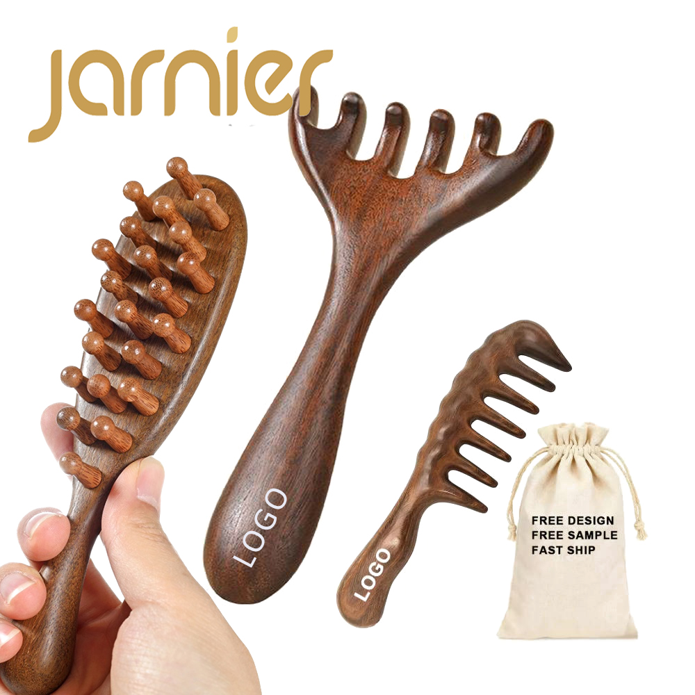 Jarnier Wholesale Costom Sale Scalp Massager Products Comb Wide Tooth Wood Hair Growth Sandalwood Comb Gift Massage Comb