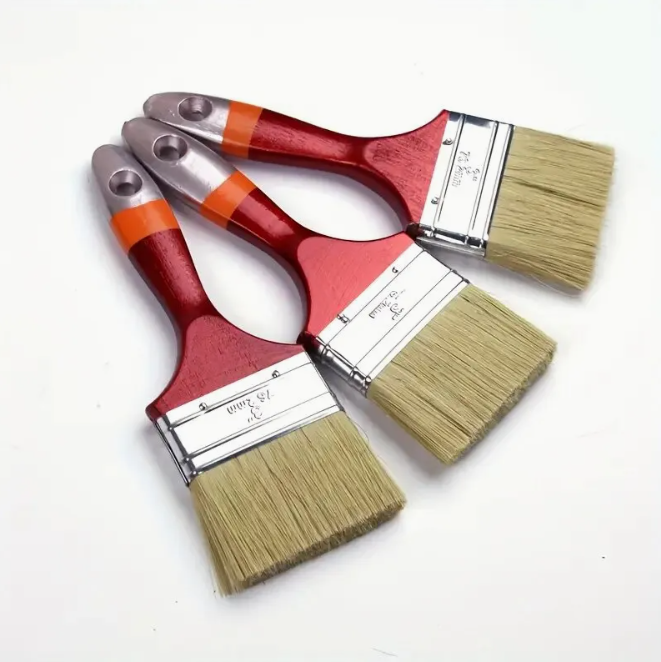 Factory Cheap Industrial Grade DIY OEM Polishing Wide Synthetic Fiber Paint Brush Set 3 Inch Wood Handle Customized Color &amp; Logo