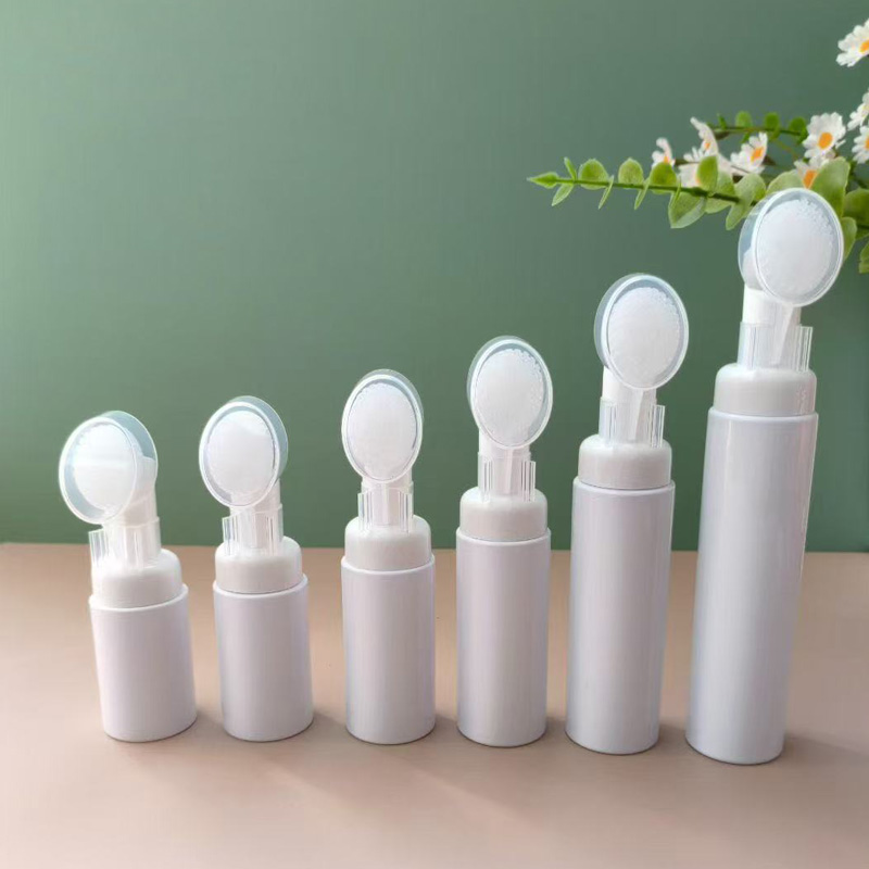 Wholesale Empty 60/100/120/150ml PET Foam Bottle with Silicone Brush, Custom Logo Cosmetic Packaging Container