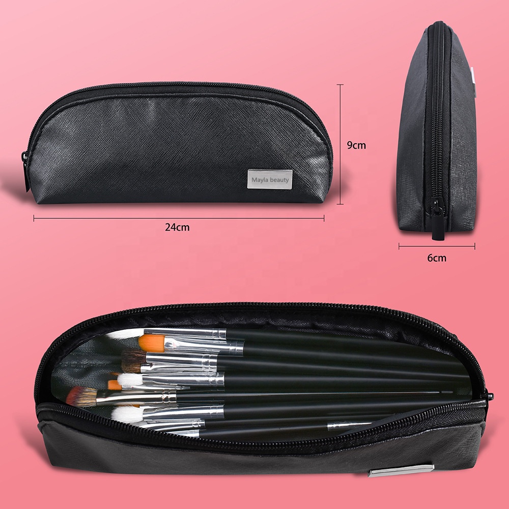 Low MOQ Black Eye Makeup Brushes Set With Natural Hair Private Label 12 Pcs