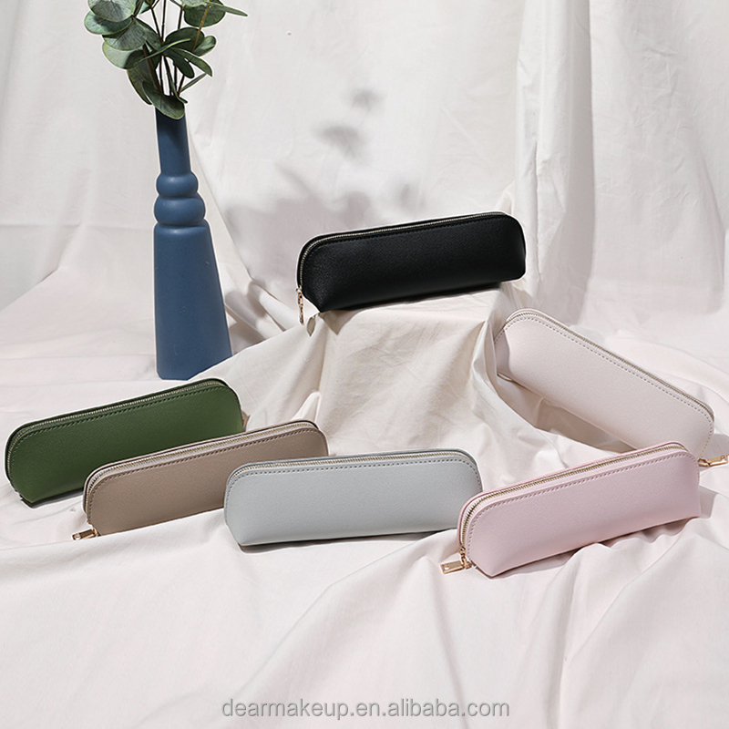 High Quality Candy PU Leather Cosmetic Brushes Packaging Travel Makeup Brushes Zipper Holder Bag Private Label