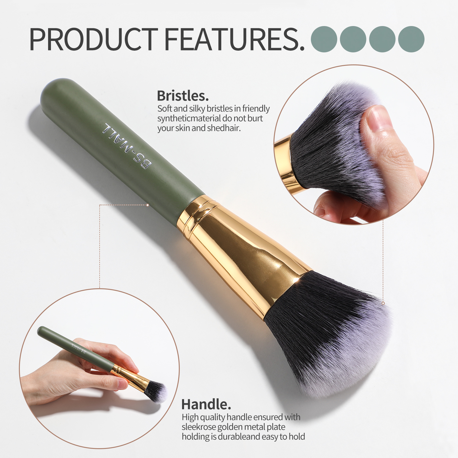 BS-MALL High Quality Brushes Make up Brushes Green Vegan 18-PiecePrivate Label Makeup Brushes Set for Foundation Eyeshadow