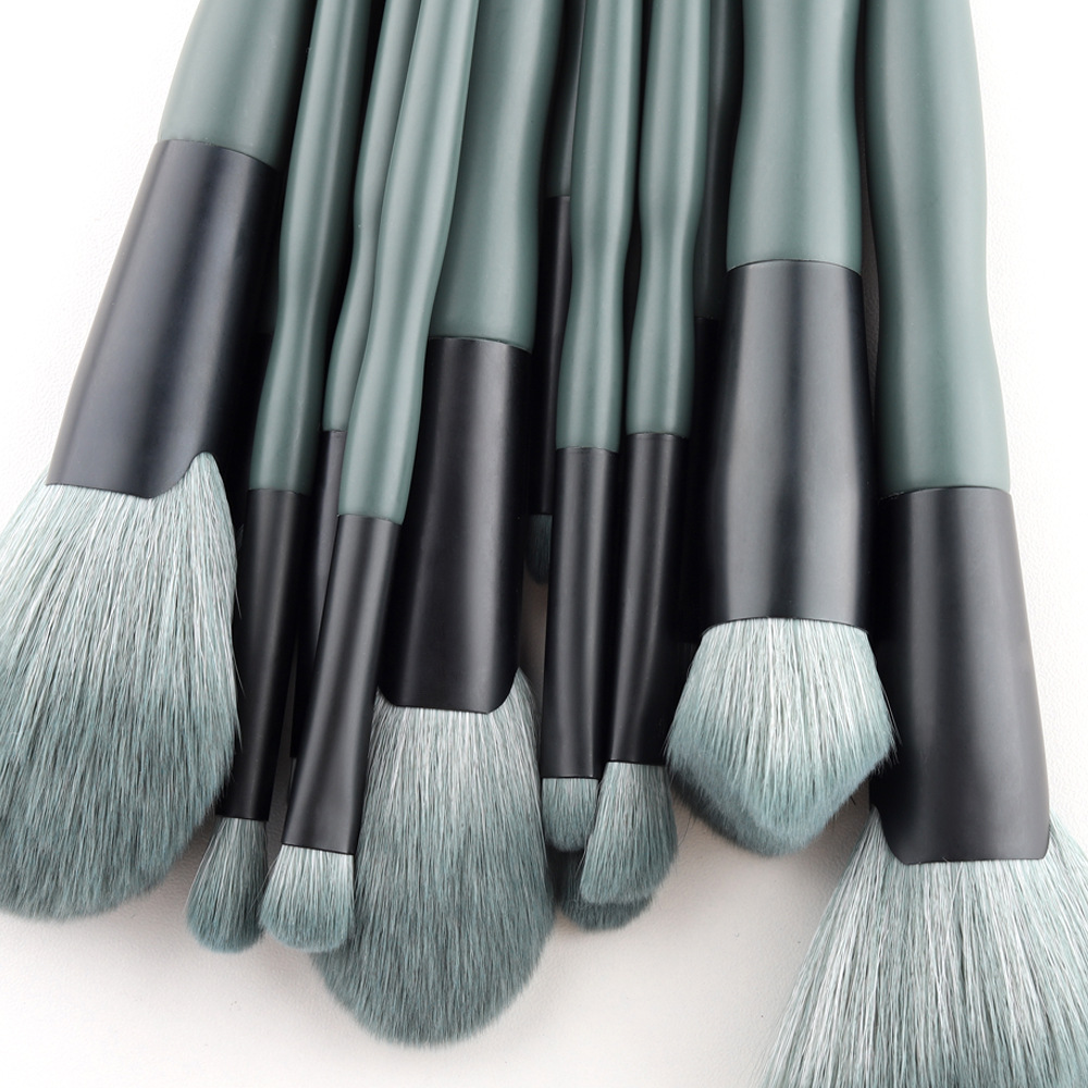 Customized OEM ODM Cosmetics Creative Dark Green Handle 14pcs Hair Makeup Brushes Set