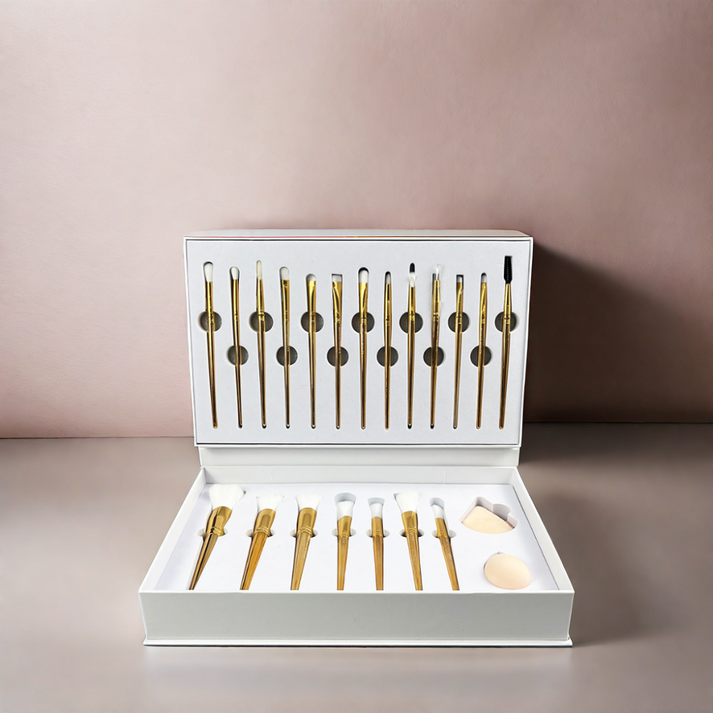 Wholesale Custom White Matt Lamination Makeup Brush Shipping Paper Box Rigid Cosmetics Storage with Gold Foil Printing