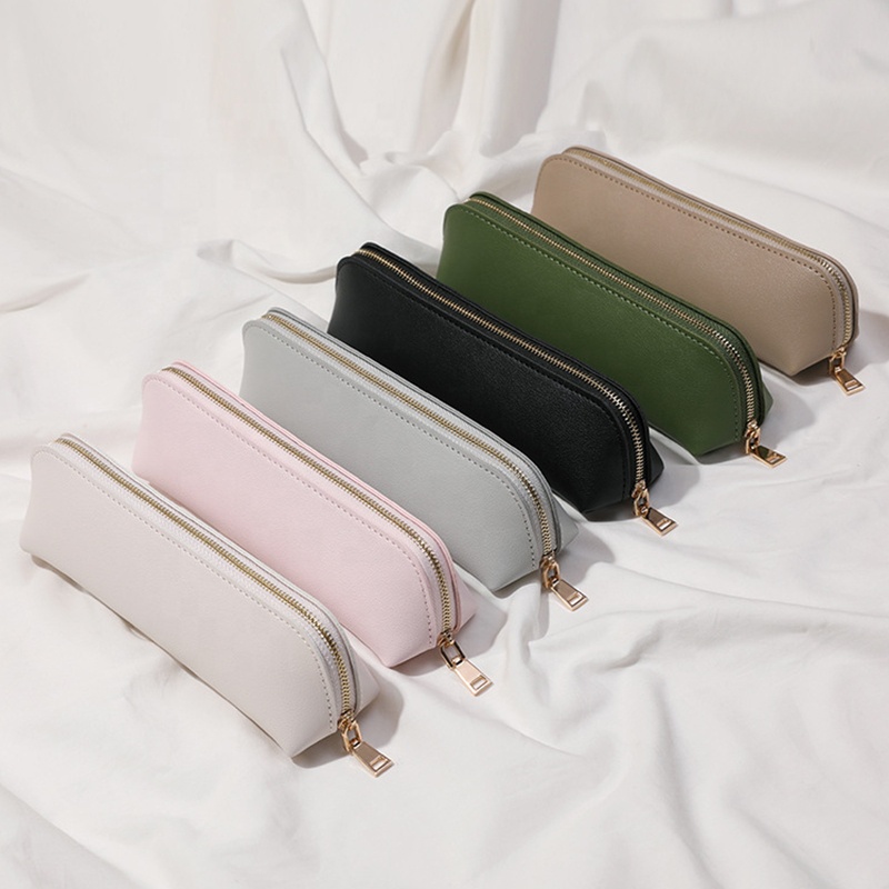 High Quality Candy PU Leather Cosmetic Brushes Packaging Travel Makeup Brushes Zipper Holder Bag Private Label