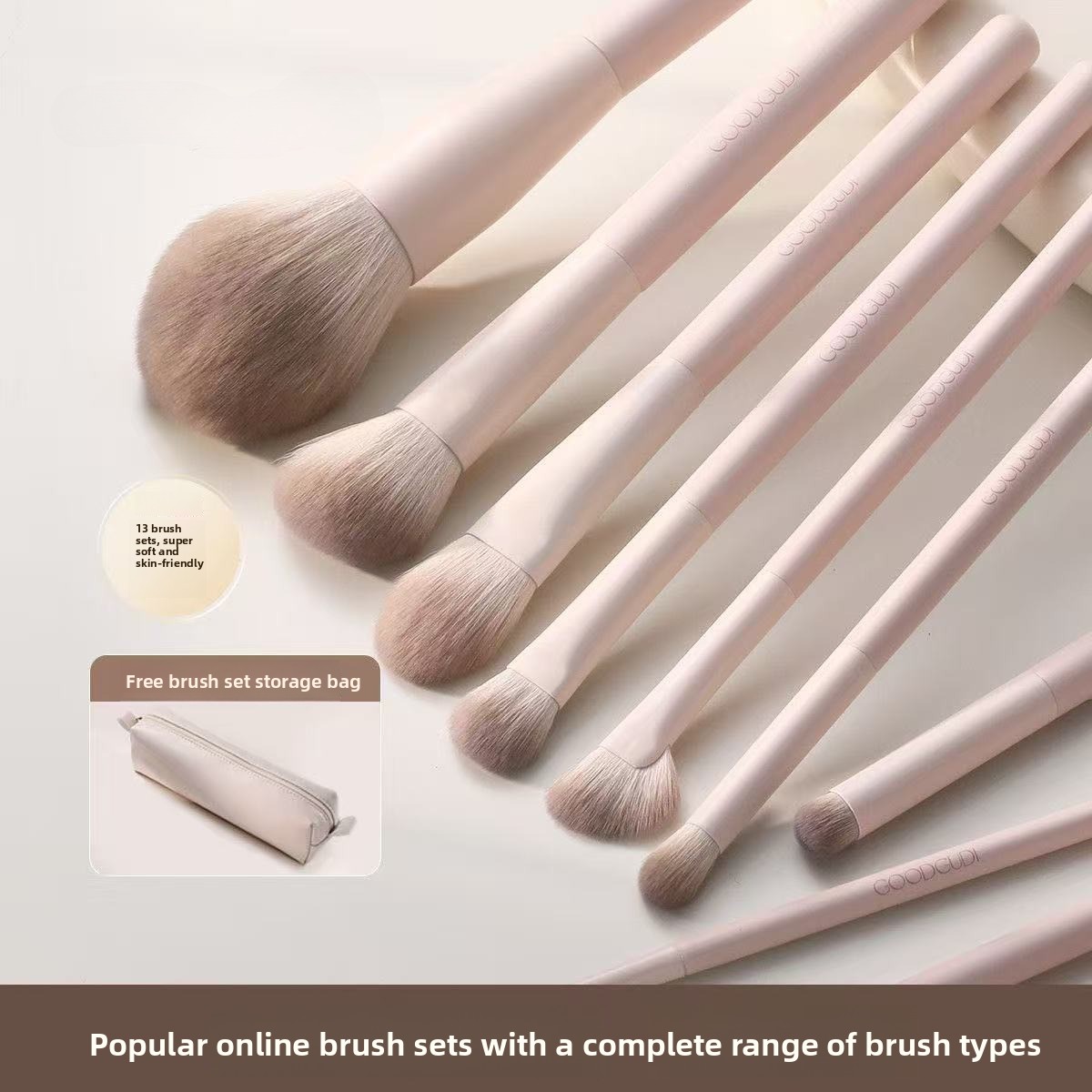 Custom Logo Color 13-Piece Wood Handle Synthetic Fibre Makeup Brush Set for Face &amp; Concealer Application Professional Daily Use