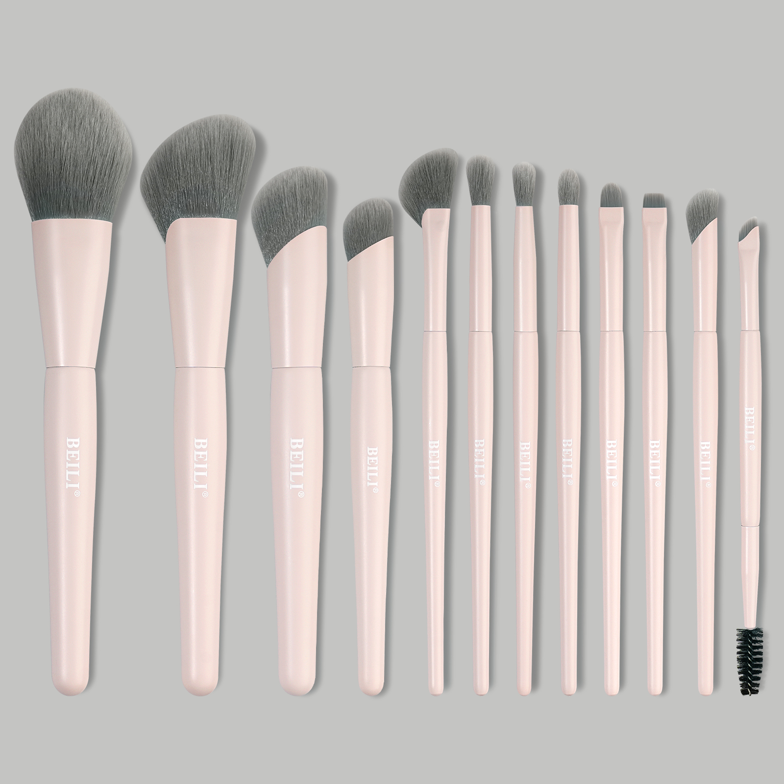 Custom Logo Professional Eye Face Makeup Brush Set 12pcs Matte Pink Dense Vegan Hair Customised Make up Brushes With Bag