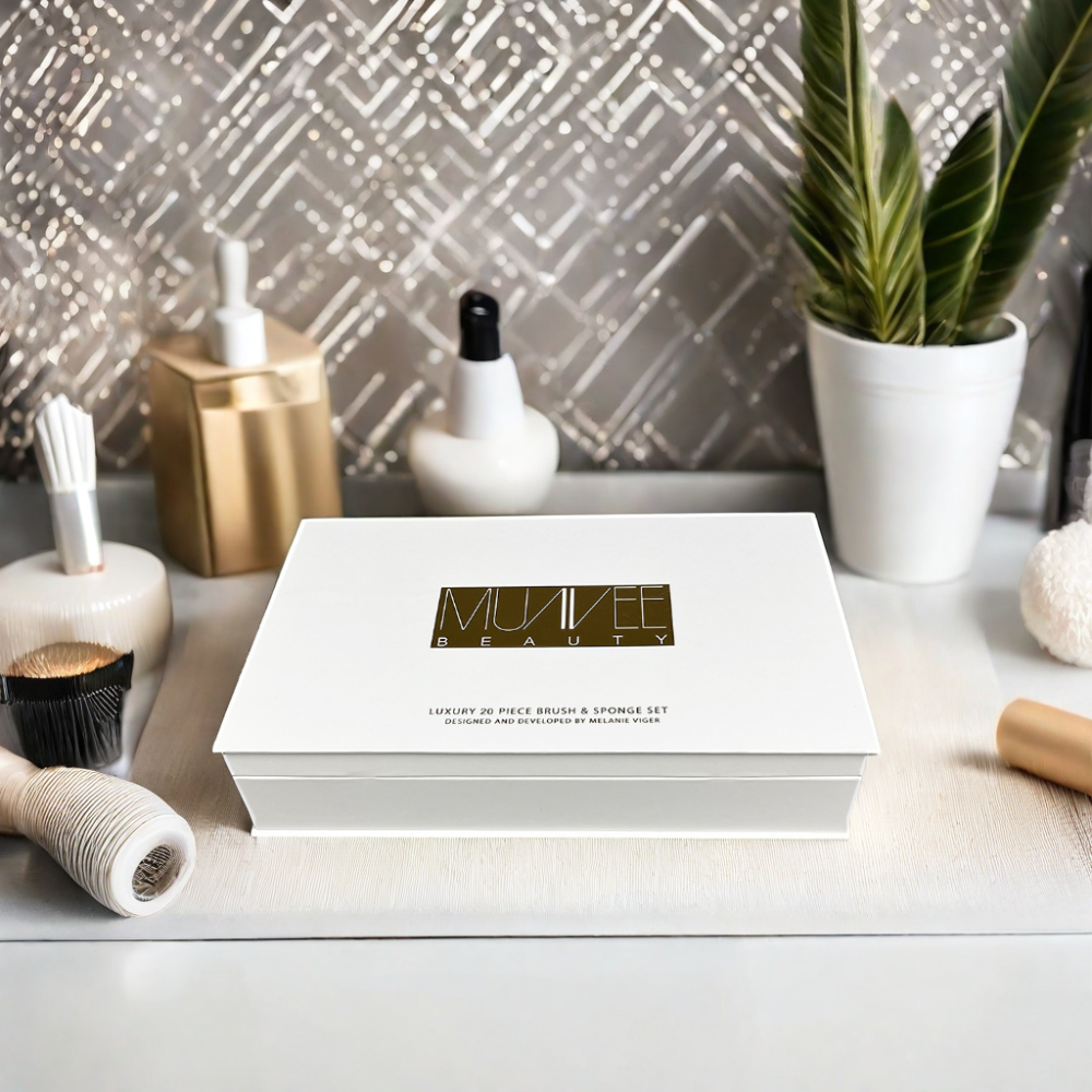 Wholesale Custom White Matt Lamination Makeup Brush Shipping Paper Box Rigid Cosmetics Storage with Gold Foil Printing