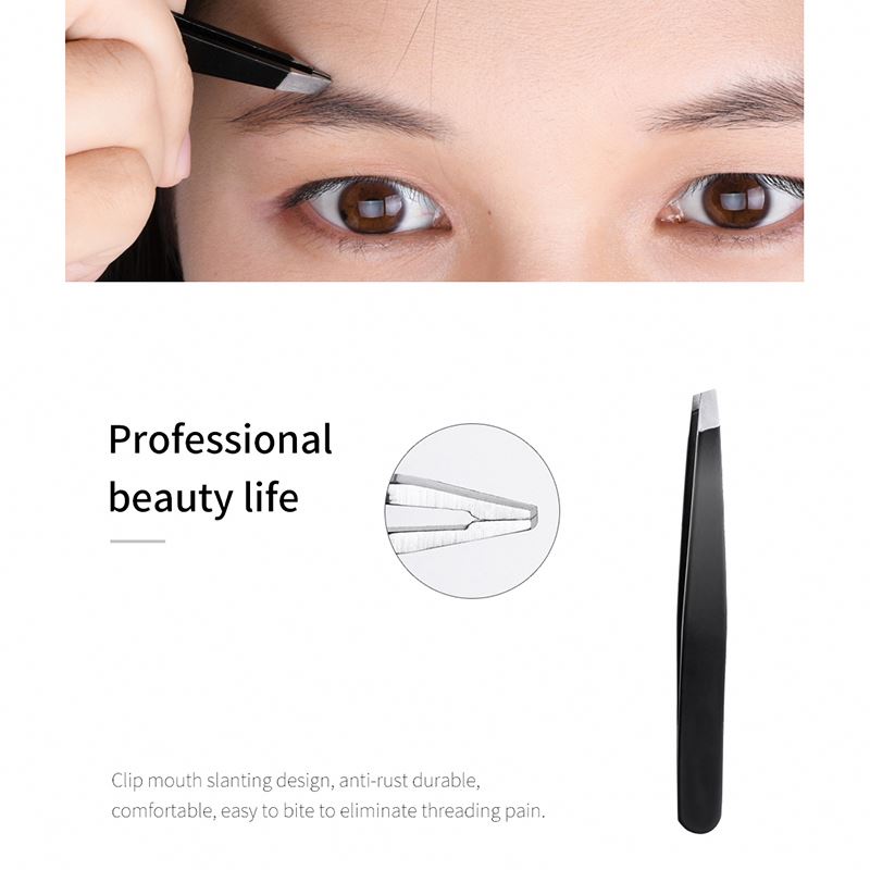 Beauty Low MOQ 3 Piece Black Eyebrow Tweezers with Slanted Tip for Personal Eyebrow Hair Grooming Private Label Available
