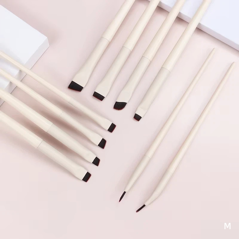 Custom Logo Ultra-Fine Flat Head Angled Eyebrow Brush 10 Piece Synthetic Hair Plastic Handle Portable Eye Makeup Eyeliner Brush