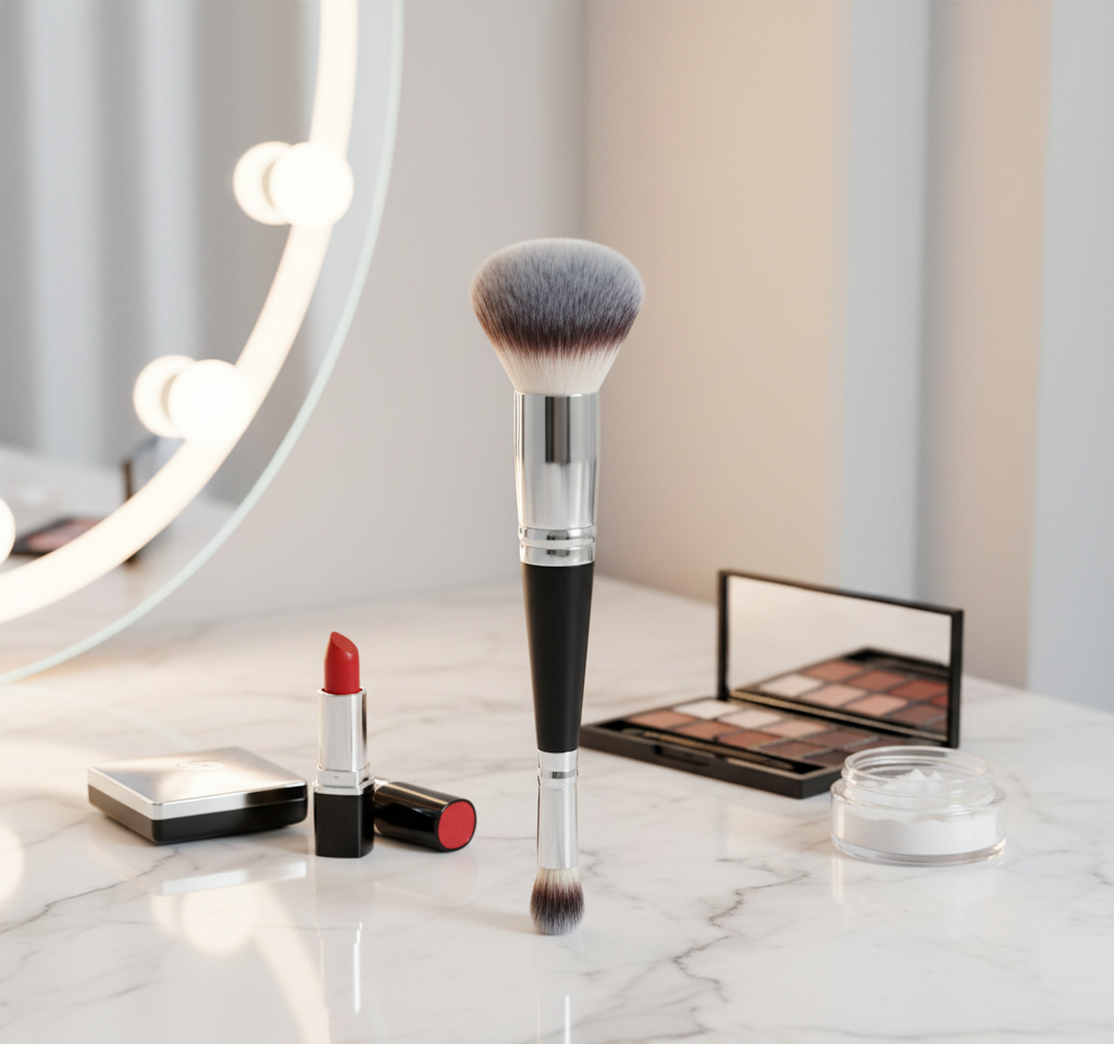 Two-in-One Double-Headed Synthetic Fiber Makeup Brush Cosmetic Tool