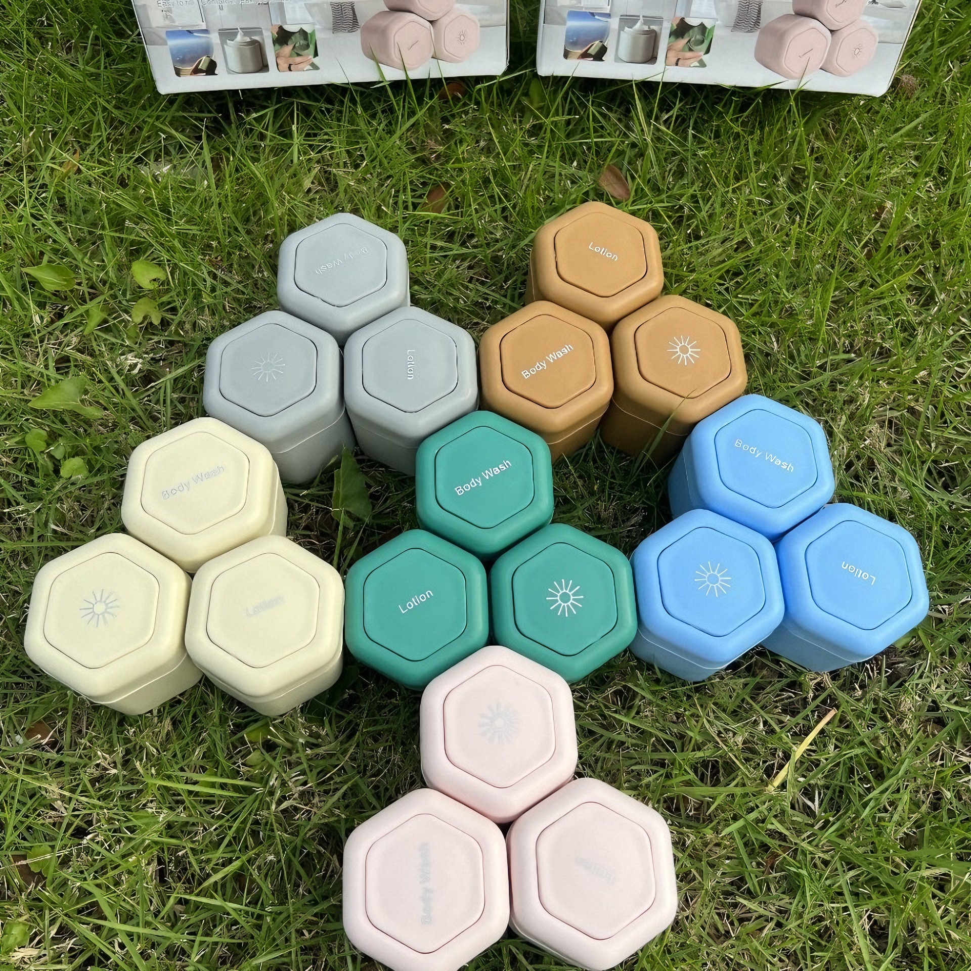 Magnetic Travel Cosmetic Toiletry Containers Leakproof Reusable Hexagonal Modular Jars Space-Saving Portable Travel Essentials