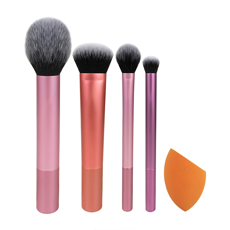 2025 Hot Selling Custom Label 4-PS Travel Makeup Brushes Set Long Tubes Fan Style for Concealer Beauty Accessories