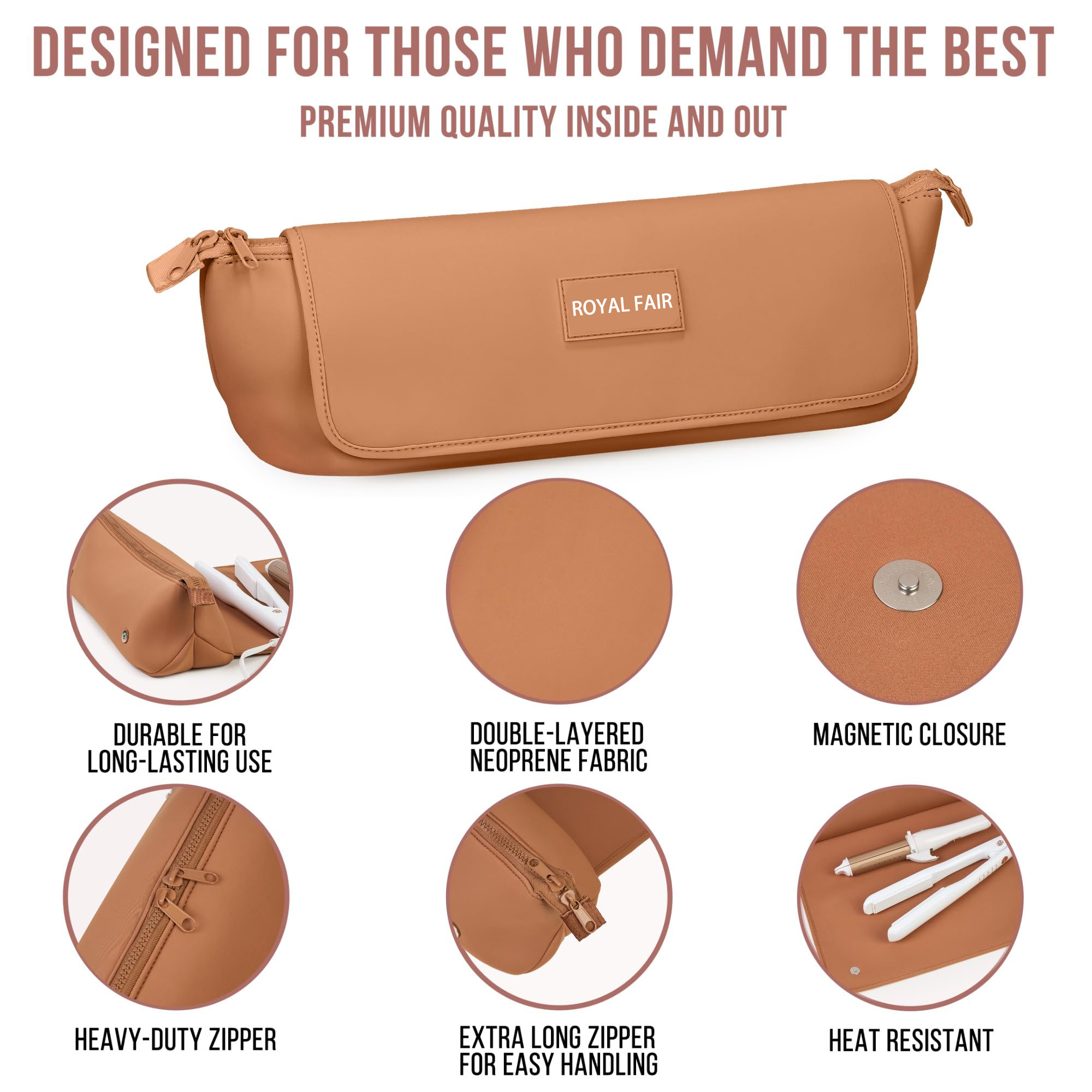 Royal Fair Custom ODM Durable Beauty Neoprene Cosmetic Storage Bag with Curling Irons Travel Organizer Skincare Bag