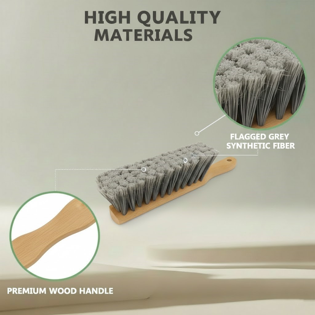 Factory Supply Custom Logo Flagged Grey Synthetic Fiber Counter Duster Brush for Cleaning fine particles, dust and dirt