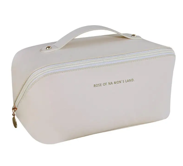 Portable Eco-Friendly PU Women's Large Capacity Cosmetic Bag Soft Handle Water Resistant Zipper Reusable Candy Toiletries