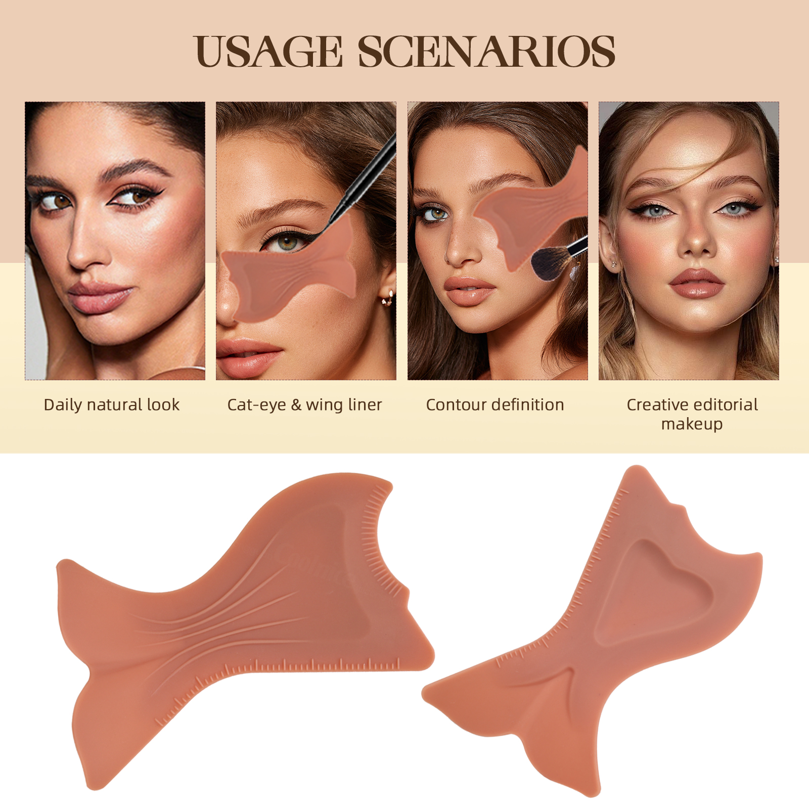 Professional Silicone Makeup Stencil Kit Easy-Clean ODM Cosmetic Color Mixing Board for Eyeliner, Eyebrow &amp; Contour Training