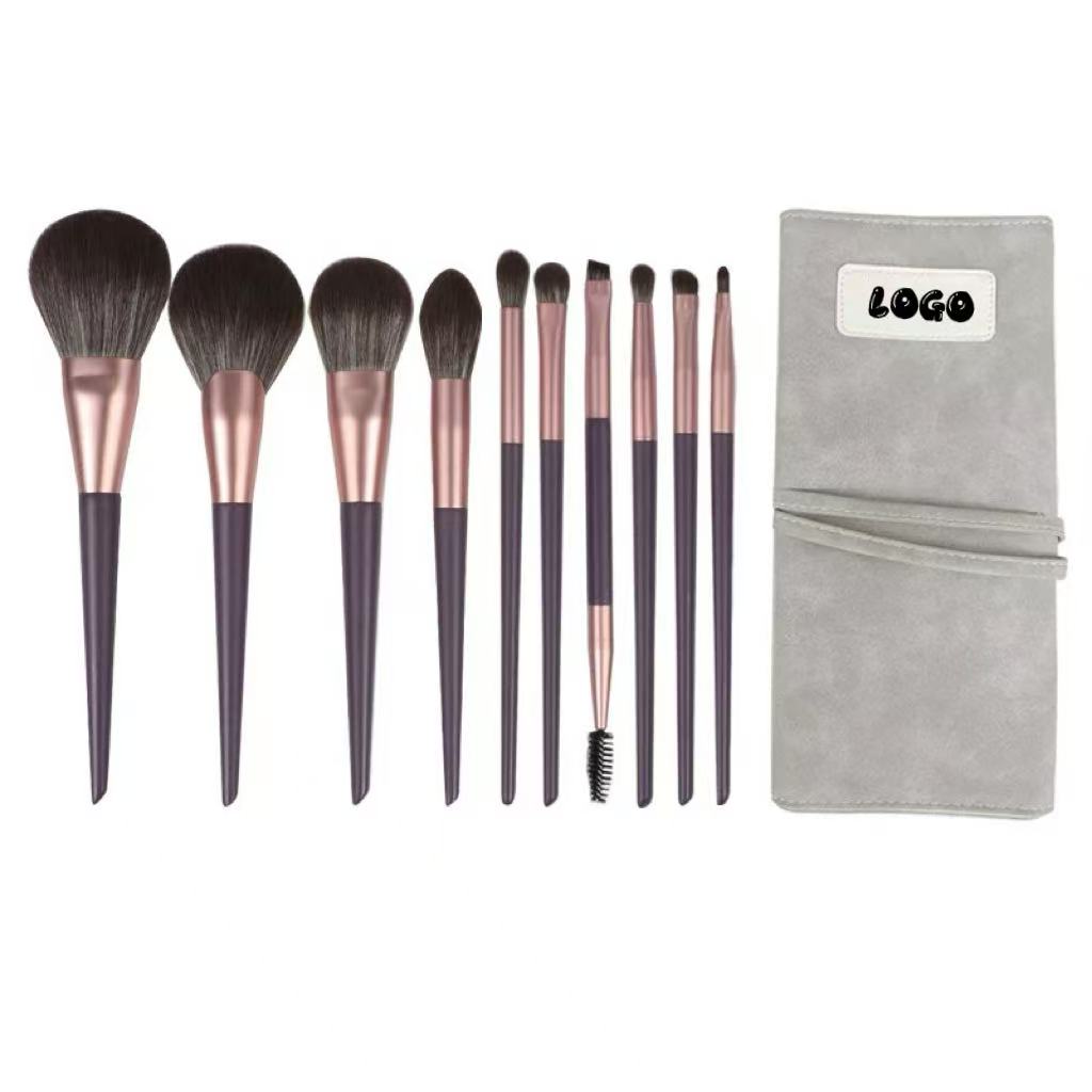 Minimalist Women Girls Gifts 10-Piece Makeup Brushes Private Label Beginners Face Daily Use Equip Bag Portable Makeup Brush Set