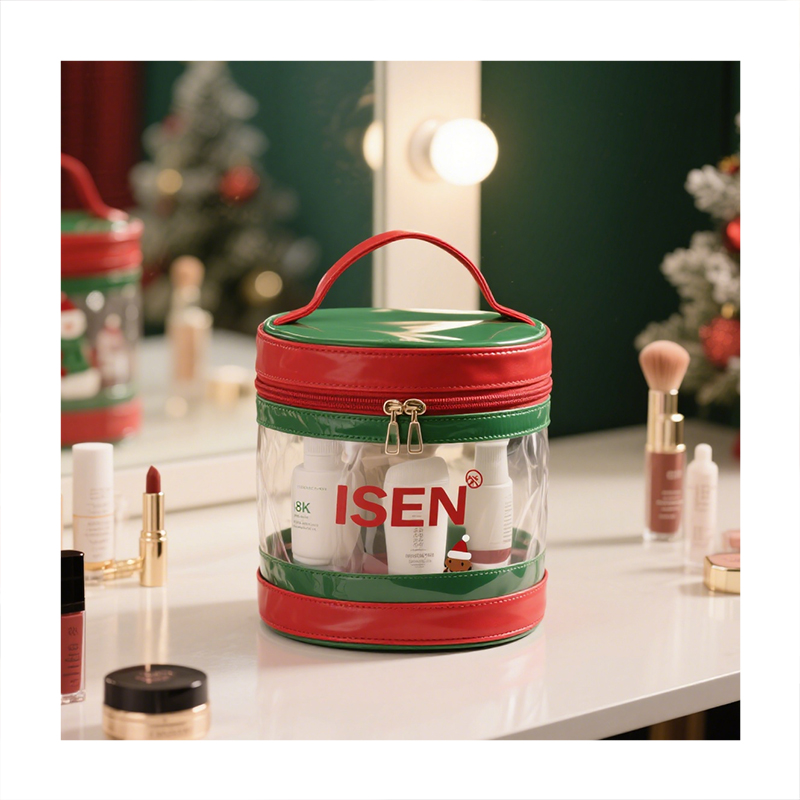 Eco Friendly Transparent TPU Zipper Large Makeup Bag Santa Hat Custom Logo Printing Reusable Sustainable Cosmetic Pouch for