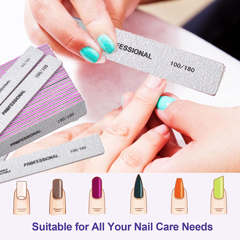 Professional 80/80 Zebra Gray Rectangle Nail Files and 100/180 Buffer Plastic Manicure Art Tools by Manufacturer Supply
