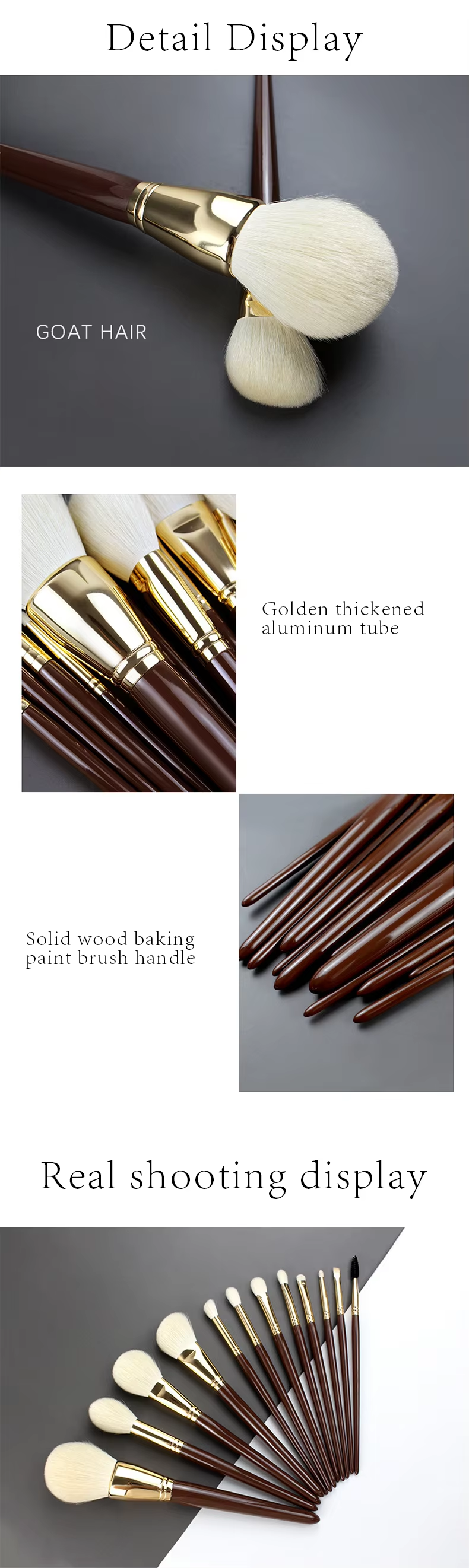 12pcs Natural Hair Makeup Brushes High Quality Goat Hair Cosmetic Brush Set with Wooden Handle Brush Tools Profession Factory