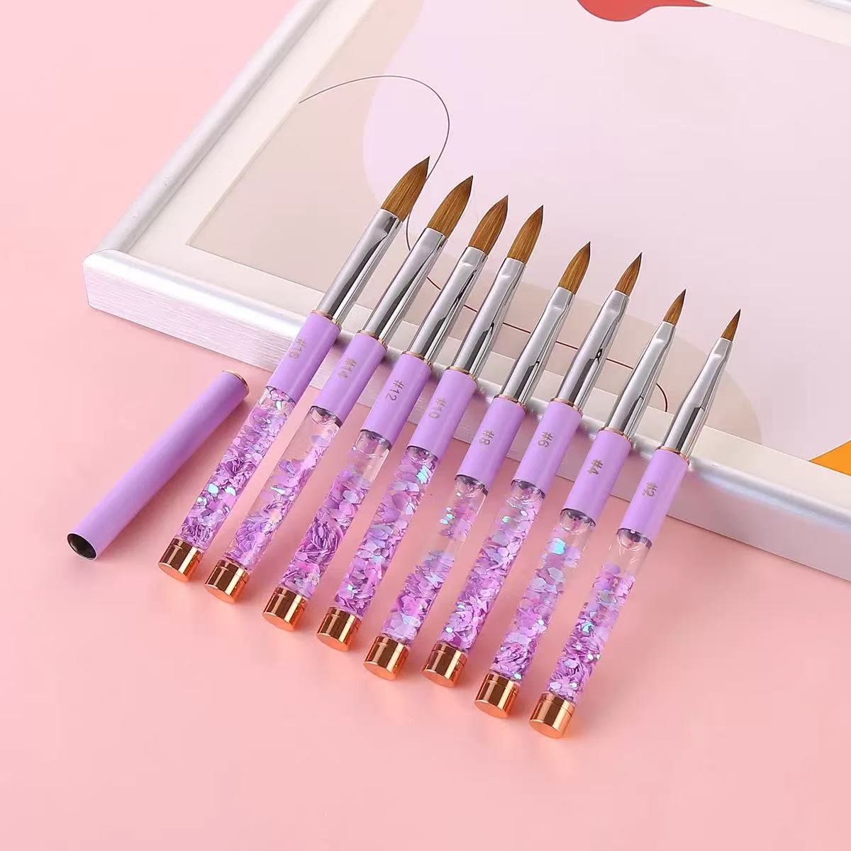 Nail Supplier Custom Logo 100% Pure Kolinsky Hair Nail Brush Metal Handle Acrylic Nail Art #2-16 Acrylic Nail Brush
