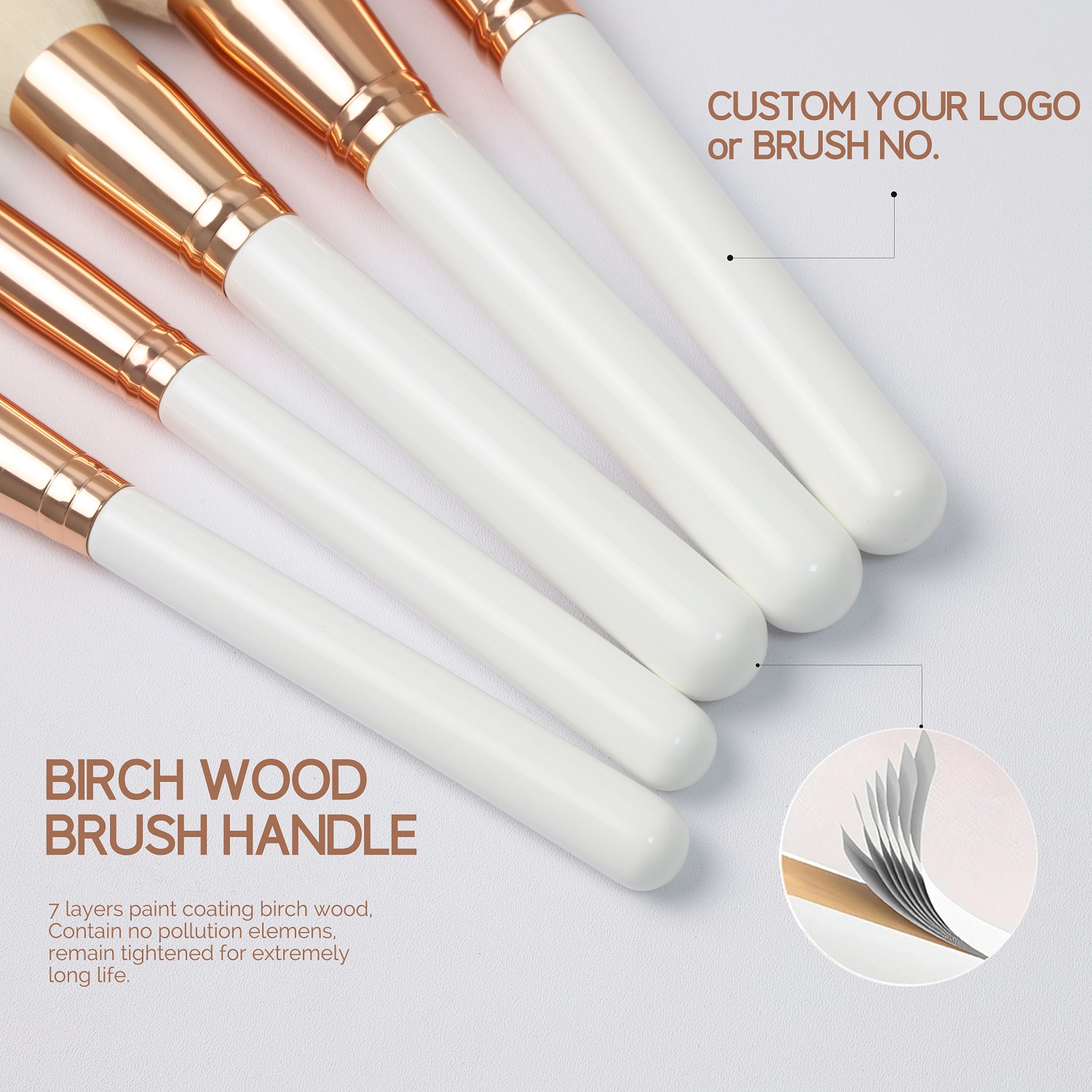 EMF 18pcs Rose Gold Professional Luxury Wood Handle Synthetic Hair Face Makeup Brush Set High Quality Custom Brand