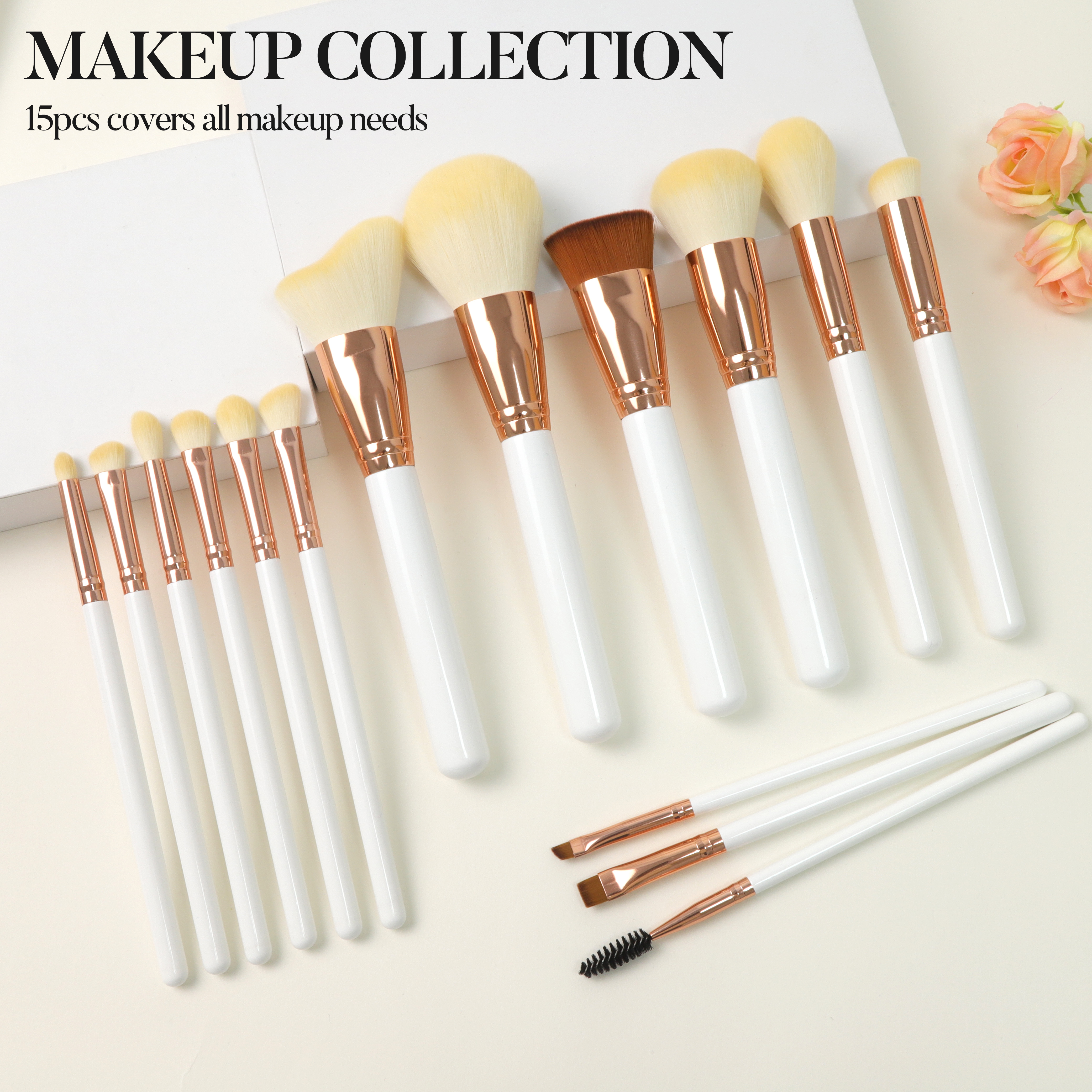 Premium Synthetic Hair Makeup Brush Set 15pcs Professional Custom Logo Private Label Cosmetic Brushes Wholesale Factory Direct