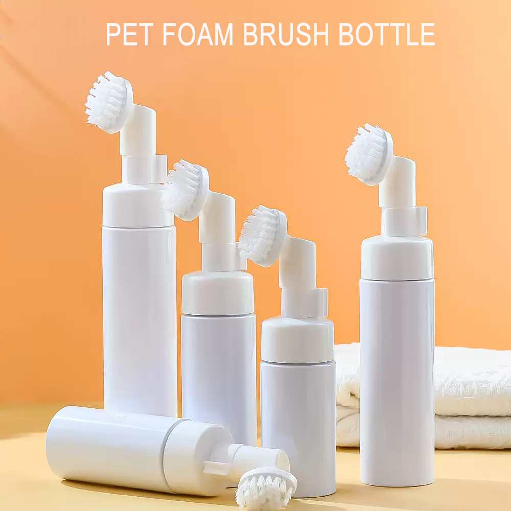 Wholesale Empty 60/100/120/150ml PET Foam Bottle with Silicone Brush, Custom Logo Cosmetic Packaging Container