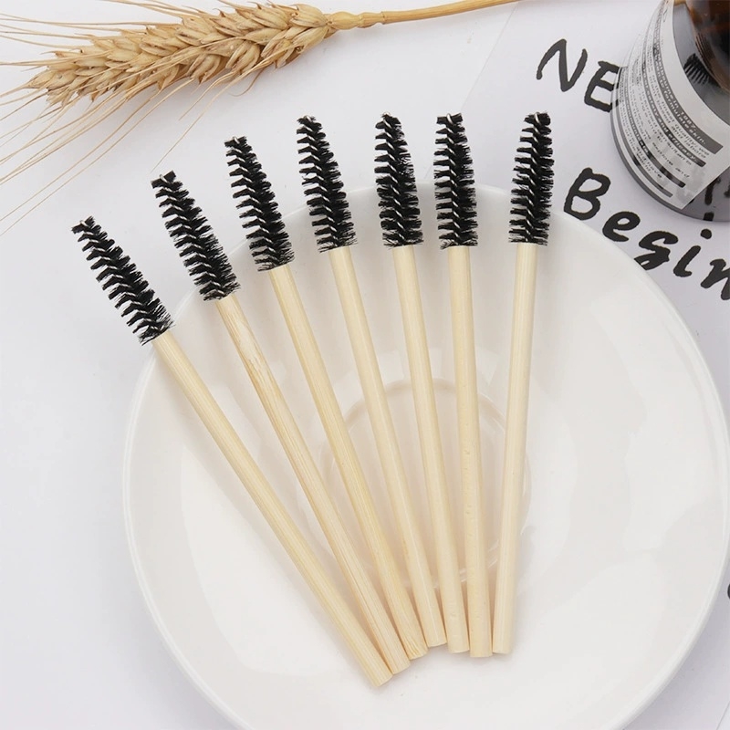 Eco-friendly 50pcs/bag Bamboo Handle Cleanser Lash Brush Mascara Wand Wooden Handle Lash Extension Brush Nylon Eyelash Brush